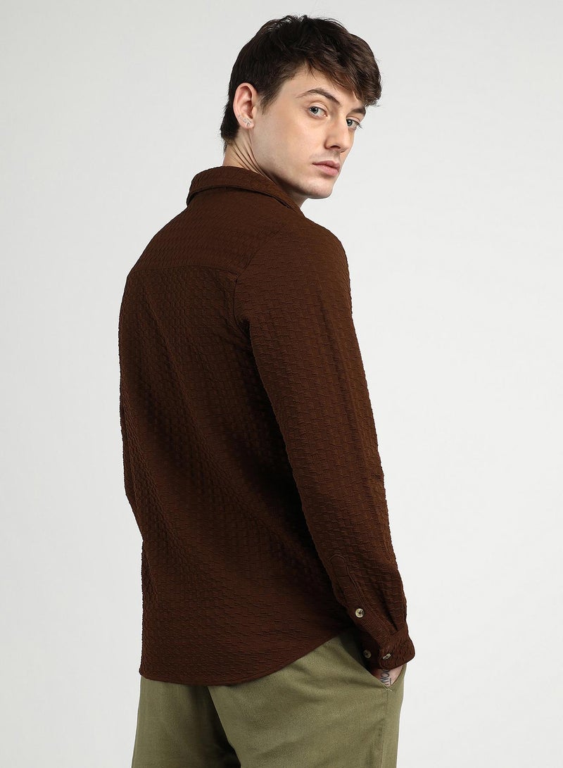 Campus Sutra Men's Chocolate Brown Ripple Box Shirt - Image 5
