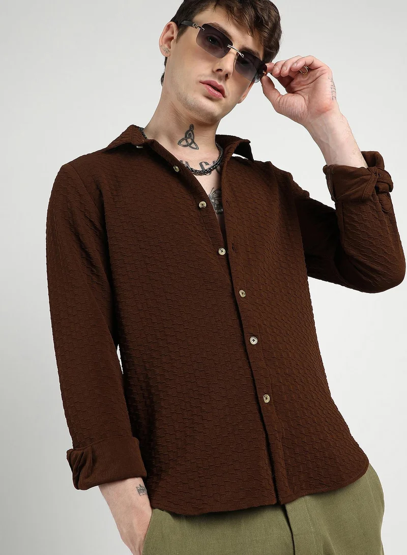 Campus Sutra Men's Chocolate Brown Ripple Box Shirt
