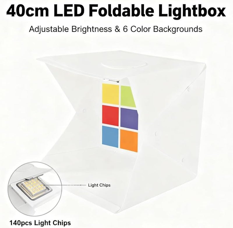40cm Foldable LED Lightbox With 6 Background Colors Adjustable Brightness Portable Studio Lighting - Image 3