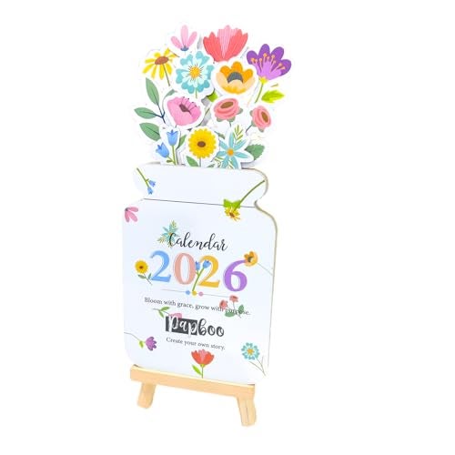 Papboo 2026 12 Months Desk Calendar with Multipurpose Wooden Stand 300 GSM, Best for new year Gifting (Floral Theme) - Image 1
