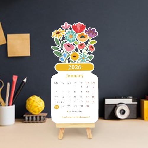 Papboo 2026 12 Months Desk Calendar with Multipurpose Wooden Stand 300 GSM, Best for new year Gifting (Floral Theme) - Image 3