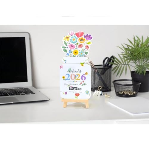 Papboo 2026 12 Months Desk Calendar with Multipurpose Wooden Stand 300 GSM, Best for new year Gifting (Floral Theme) - Image 5