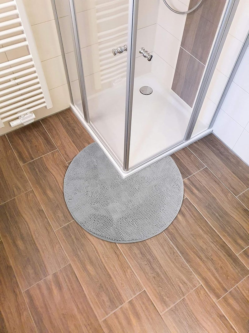 FLUFFY Bath Mat for Corner Showers, made of Chenille, with Non-Slip Bottom (Round | Inner Dimensions 45 x 45 cm, Grey) - Image 2