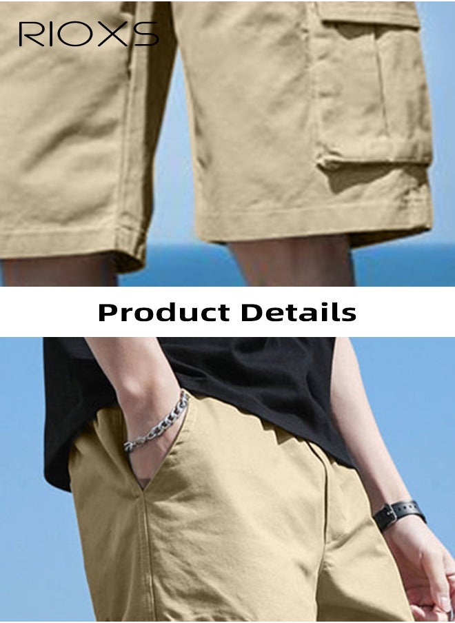 RIOXS Men's Cargo Shorts,  Khaki Outdoor Quick-Drying Sports Shorts, Elastic Waistband Drawstring Shorts, Casual Loose Cargo Short Pants For Men, Big Tall Relaxed Fit Work Shorts, Stretch Shorts With Multiple Large Pockets, Outdoor Work Shorts  - Image 5