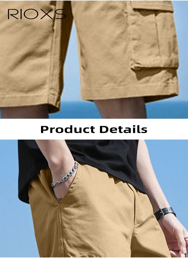 RIOXS Men's Cargo Shorts,  Khaki Outdoor Quick-Drying Sports Shorts, Elastic Waistband Drawstring Shorts, Casual Loose Cargo Short Pants For Men, Big Tall Relaxed Fit Work Shorts, Stretch Shorts With Multiple Large Pockets, Outdoor Work Shorts  - Image 5