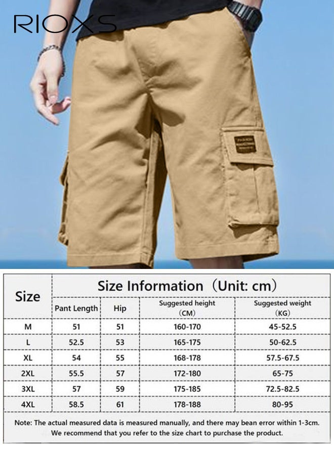 RIOXS Men's Cargo Shorts,  Khaki Outdoor Quick-Drying Sports Shorts, Elastic Waistband Drawstring Shorts, Casual Loose Cargo Short Pants For Men, Big Tall Relaxed Fit Work Shorts, Stretch Shorts With Multiple Large Pockets, Outdoor Work Shorts  - Image 5