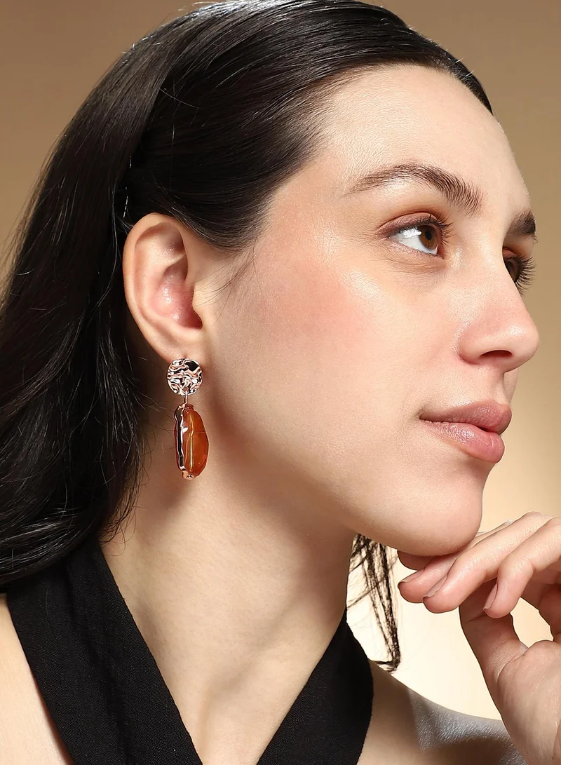 SOHI SOHI Women The Hammered-Amber Drop Earrings | Rose  Colour | One-Size | Artificial Stone Alloy Material | Push Back Closure | Earrings For Casual & Evening Wear