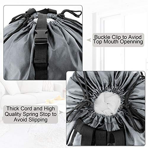 BeeGreen Gray Laundry Backpack w Adjustable Shoulder Straps & Drawstring College Dorm Room Essentials w Handle for Travel Trip Lightweight Durable Laundry Bag Hamper Portable - Image 3