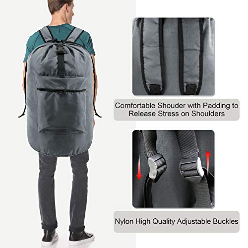 BeeGreen Gray Laundry Backpack w Adjustable Shoulder Straps & Drawstring College Dorm Room Essentials w Handle for Travel Trip Lightweight Durable Laundry Bag Hamper Portable - Image 4