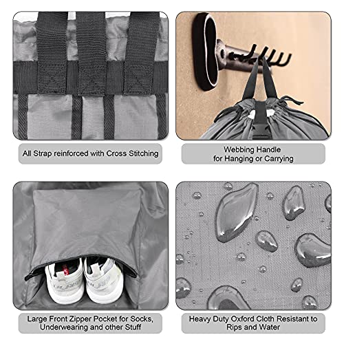 BeeGreen Gray Laundry Backpack w Adjustable Shoulder Straps & Drawstring College Dorm Room Essentials w Handle for Travel Trip Lightweight Durable Laundry Bag Hamper Portable - Image 5