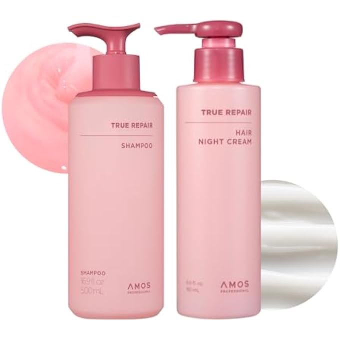AMOS PROFESSIONAL Overnight Damage Duo l True Repair Hair Night Cream & True Repair Shampoo l Overnight Hair Leave-in Conditioner, Anti-Frizz & Smoothing Shampoo for Dry and Damaged Hair