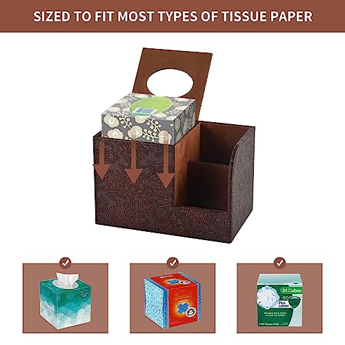 XNONE PU Leather Tissue Box Cover Square Tissue Holder Tissues Box Organizer with 2 Compartment,Remote Control Holder,Multifunctional Decorative Tissue Box Covers Cube,Home Office Desktop Storage Box,Retro - Image 4