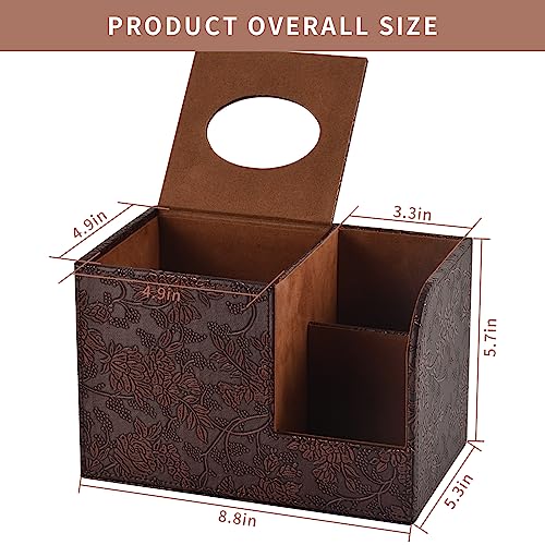 XNONE PU Leather Tissue Box Cover Square Tissue Holder Tissues Box Organizer with 2 Compartment,Remote Control Holder,Multifunctional Decorative Tissue Box Covers Cube,Home Office Desktop Storage Box,Retro - Image 2