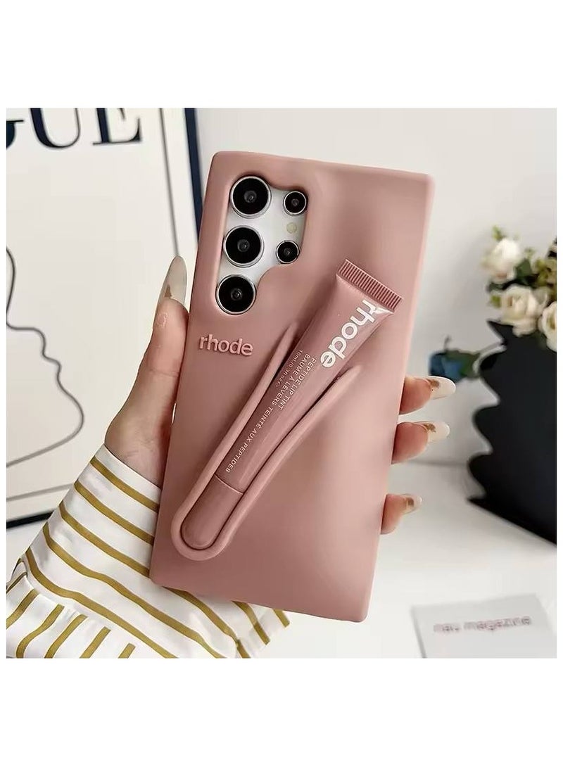 rhode Lip Gloss Phone Case with Lip Tint, For Samsung Galaxy S24 Ultra Case Liquid Silicone Camera Protection Lipstick Lip Glaze Phone Case for Samsung Galaxy S24 Ultra (Toast) - Image 1