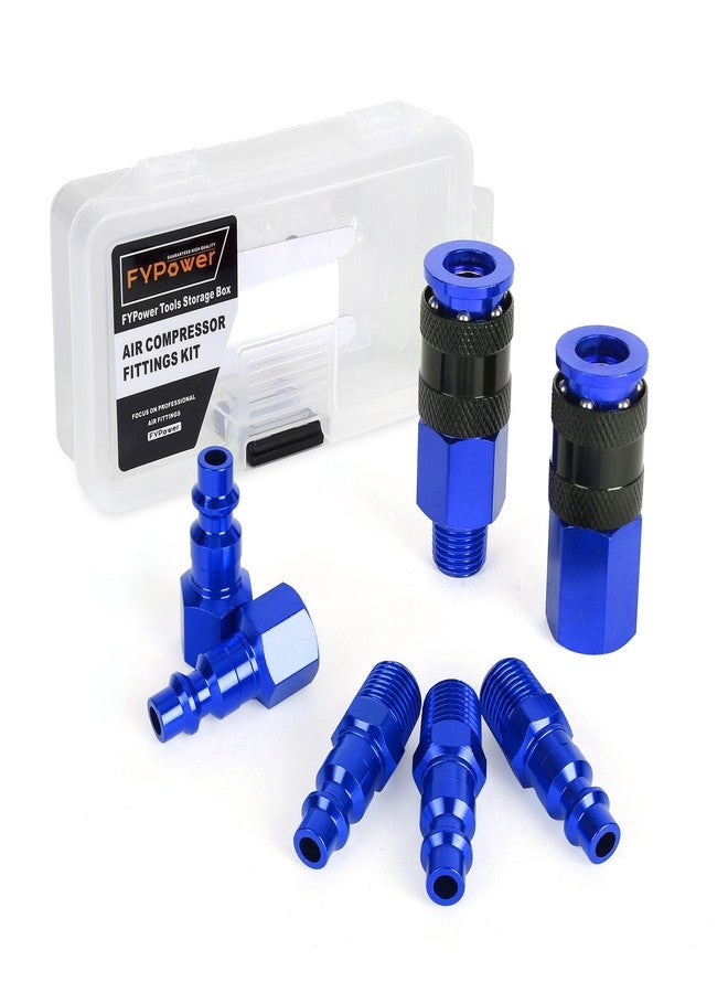 FYPower Air Hose Fittings, 7 Pieces 1/4" NPT Aluminum AMT Universal Air Couplers and I/M Industrial Type Air Plugs Kit, Blue - Image 1