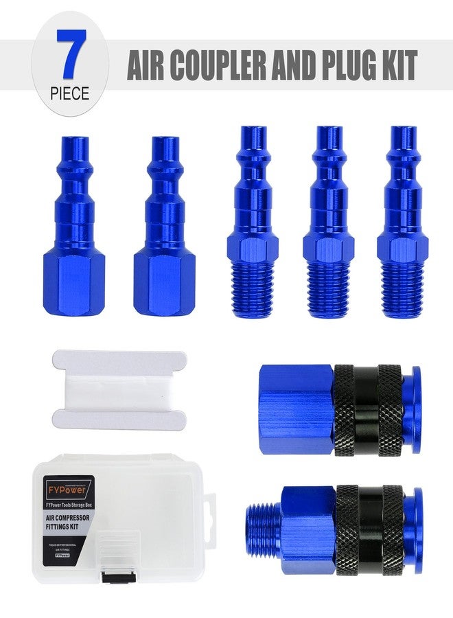 FYPower Air Hose Fittings, 7 Pieces 1/4" NPT Aluminum AMT Universal Air Couplers and I/M Industrial Type Air Plugs Kit, Blue - Image 2
