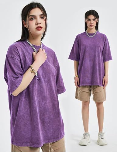 Arssm 3 Pack Men Oversized T Shirts Vintage Tee Loose Fit Short Sleeve Casual Streetwear Baggy Washed Unisex TopsBlackGreyPurpleL - Image 3