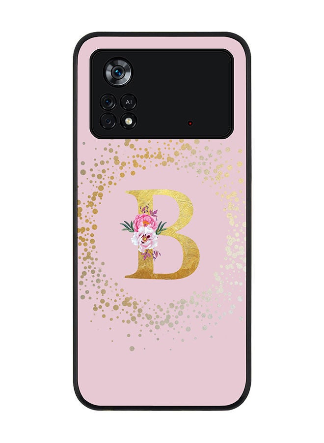 Stylizedd Rugged Black edge case for Poco M4 Pro 4G Slim fit Soft Case Flexible Rubber Edges Anti Drop TPU Gel Thin Cover - Custom Monogram Initial Letter Floral Pattern Alphabet - B (Pink ) - Image 1