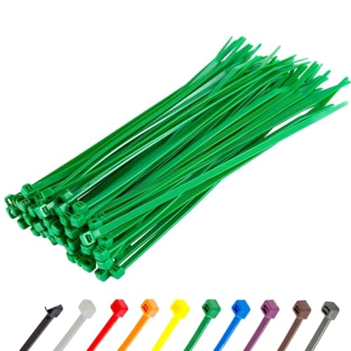 GTSE 8 Inch Green Zip Ties, 100 Pack, 50lb Strength, UV Resistant Strong Nylon Cable Ties, Self-Locking 8" Tie Wraps - Image 1