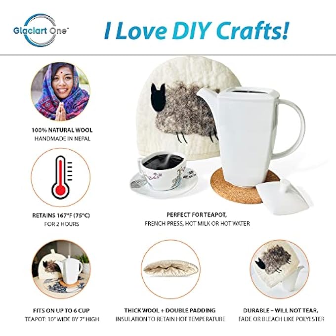 Glaciart One Wool Teapot Cozy Kettle Cover  Dome Shaped Large Tea Cosy Kettle Or French Press  Handmade  Needle Felted From Natural Wool  Warms Up To 2 Hours  Great As Gift - Image 3