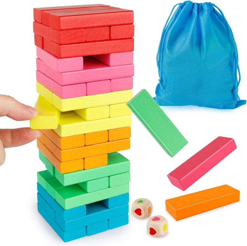 Coogam Wooden Blocks Stacking Game with Storage Bag, Toppling Colorful Tower Building Blocks Balancing Puzzles Montessori Toys Learning Sorting Family Games Educational Toys Gifts for Kids - Image 1