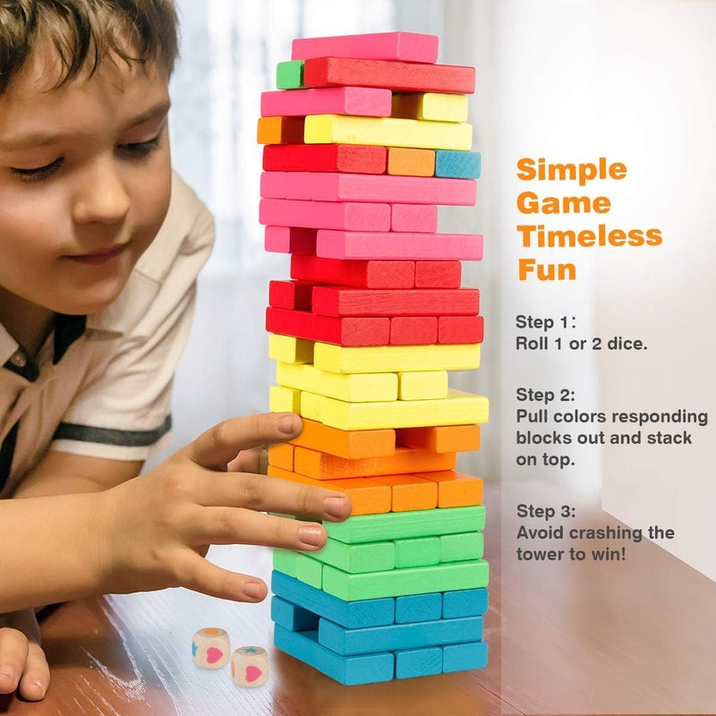 Coogam Wooden Blocks Stacking Game with Storage Bag, Toppling Colorful Tower Building Blocks Balancing Puzzles Montessori Toys Learning Sorting Family Games Educational Toys Gifts for Kids - Image 5