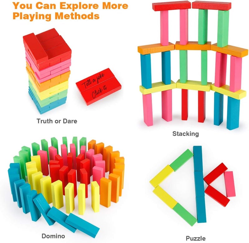 Coogam Wooden Blocks Stacking Game with Storage Bag, Toppling Colorful Tower Building Blocks Balancing Puzzles Montessori Toys Learning Sorting Family Games Educational Toys Gifts for Kids - Image 3