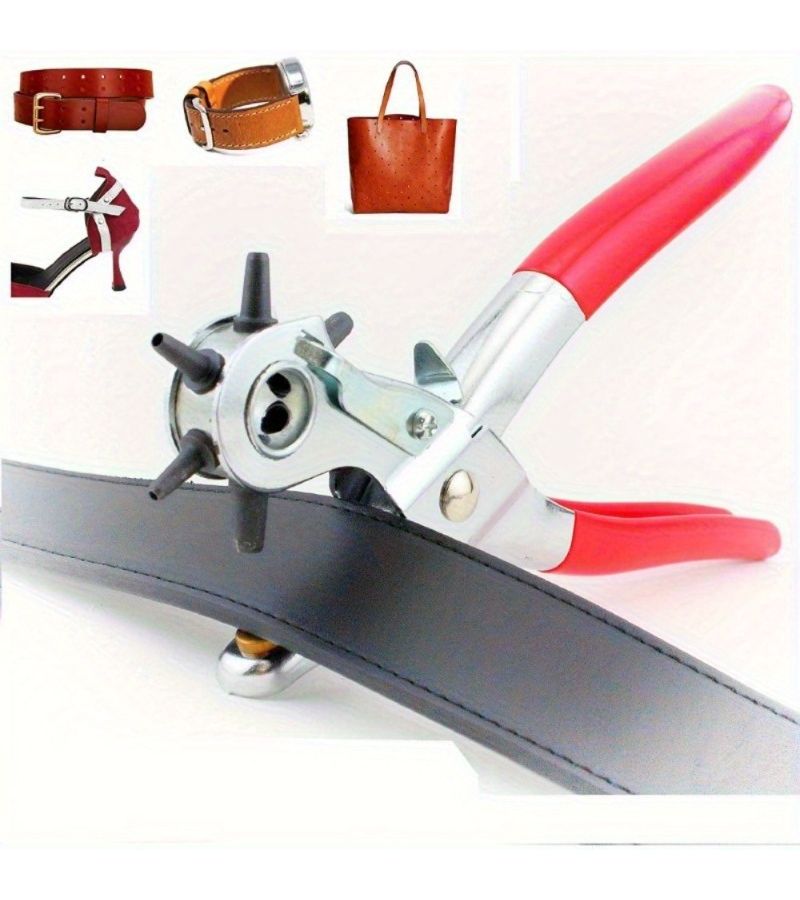 Red Heavy Duty Rotary Leather Hole Punch with Ergonomic Handle and Multipurpose Kit - Image 5
