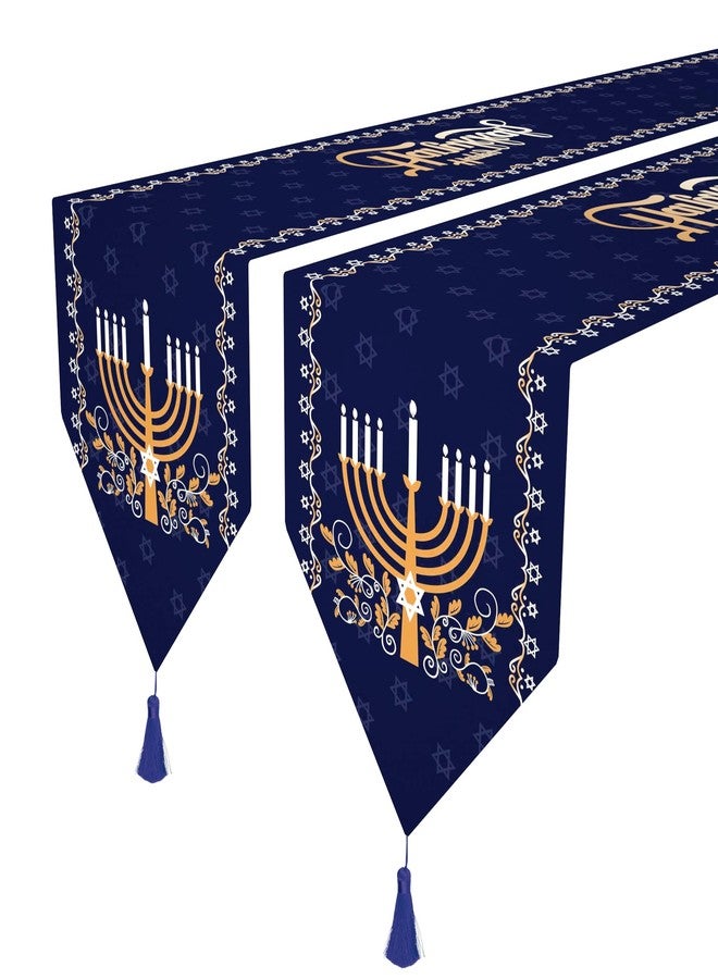 Wehhbtye 2 Pack Hanukkah Table Runner -12 x71 Jewish Chanukah Table Decoration with Tassels -Table Runner Dresser Scarves for Table Dinner Holiday Party (Hanukkah Table Runner, 2) - Image 1