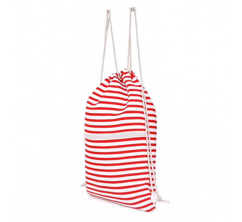 Lify Drawstring Backpack Water Resistant String Bag Sports Sackpack Gym Sack with Side Pocket for Men Women - 1Piece (Red and White Stripes) - Image 5