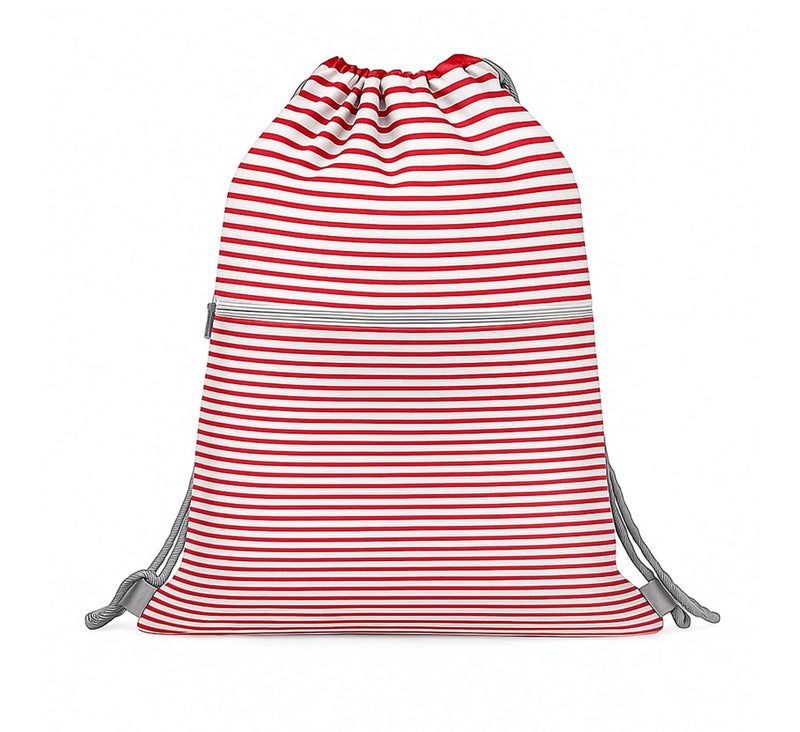 Lify Drawstring Backpack Water Resistant String Bag Sports Sackpack Gym Sack with Side Pocket for Men Women - 1Piece (Red and White Stripes) - Image 1