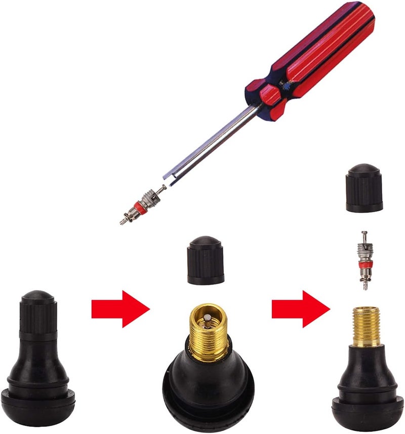 FEBRYTOLD Tire Valve Stem Tool Remover & Installation, 6 Pcs TR412 Snap-in Valve Stems with Valve Stem Cores, 1 Pcs Single Head Tire Valve Core Remover Installer Tool (14 Pcs) - Image 4