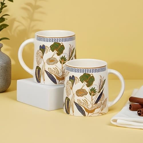 CRAF10 Botanic Gold Coffee Tea Mugs Sets of 2, Ideal for Gifting - Image 1