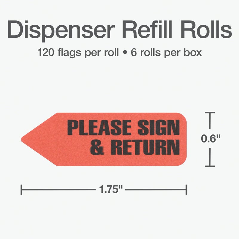 Redi-Tag 91037 Arrow Message Page Flag Refills, "Please Sign & Return", Red, 120 per Roll (Box of 6 Rolls) - Image 2