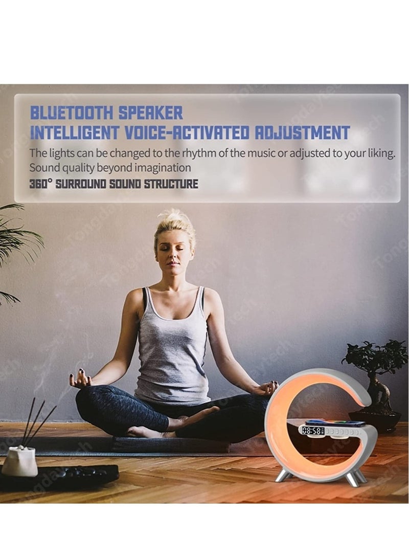 ELTRAZONE Wireless Charger Atmosphere Lamp, RGB Color Changing Mood Light with Time Display, 256 Modes and 16 Million Light Colors, Bluetooth Speaker Desk Lamp with Alarm Clock, Ideal Choice for Friends - Image 3