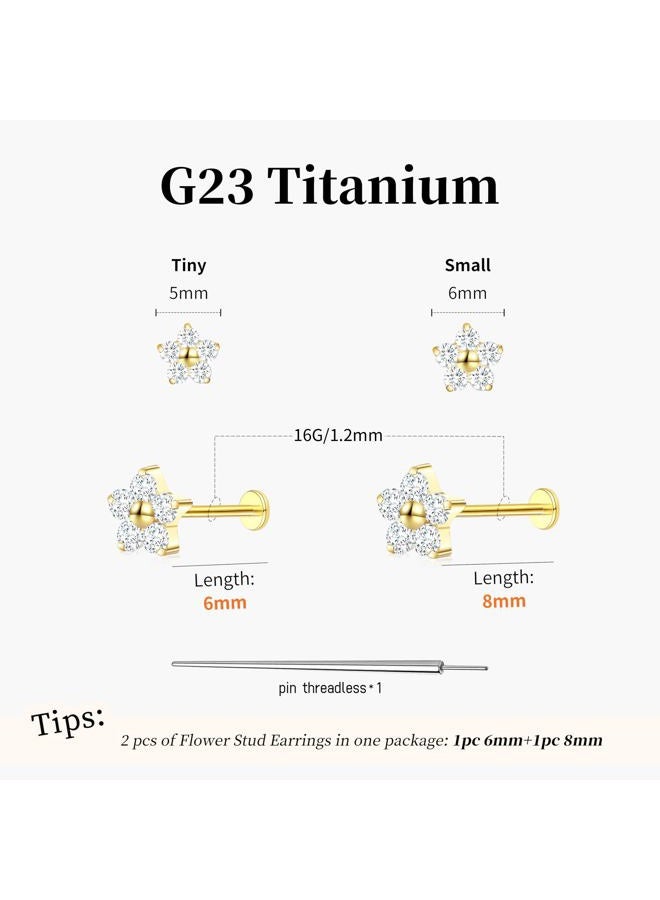 ShineRose Flat Back Stud Cartilage Tragus Helix Nose Piercing Earrings Jewelry For Women Conch Threadless 18G Titanium Surgical Steel Hypoallergenic 14K Gold plated CZ Silver Small Tiny Studs, Heart (6mm*1+8mm - Image 2
