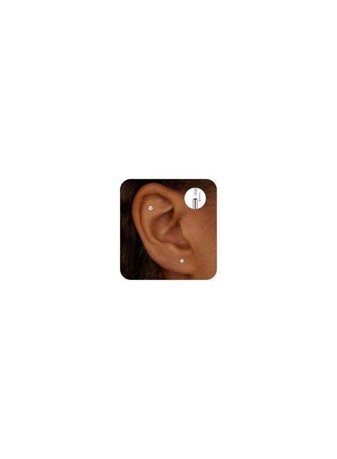 ShineRose Flat Back Stud Cartilage Tragus Helix Nose Piercing Earrings Jewelry For Women Conch Threadless 18G Titanium Surgical Steel Hypoallergenic 14K Gold plated CZ Silver Small Tiny Studs, Heart (6mm*1+8mm - Image 1