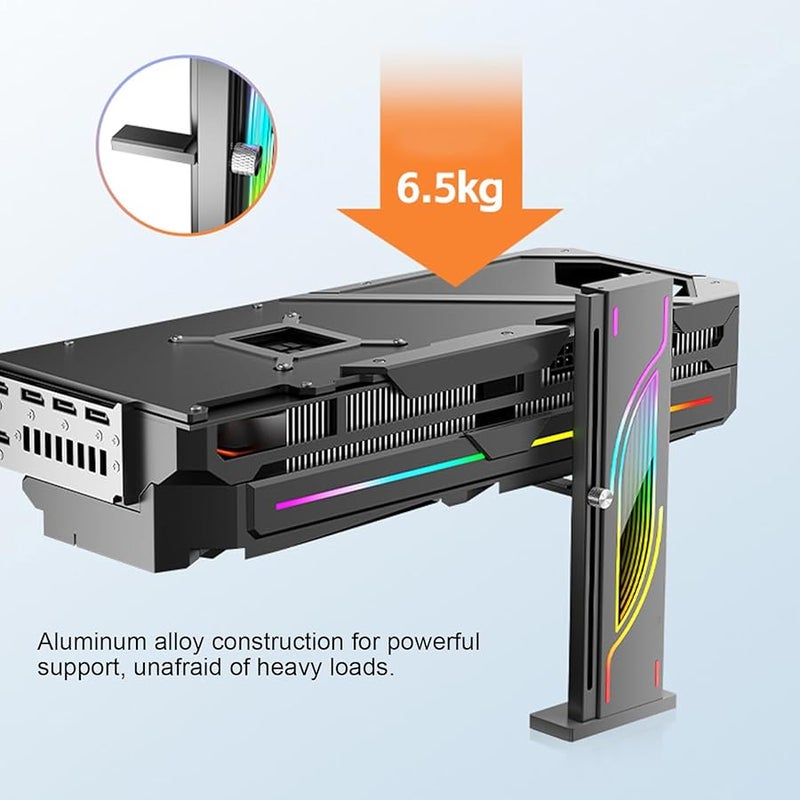 Black Adjustable GPU Support Brace With Magnetic Base And ARGB Lighting For Graphics Card Sag Prevention - Image 4