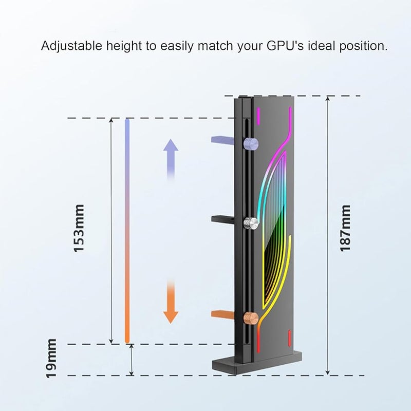 Black Adjustable GPU Support Brace With Magnetic Base And ARGB Lighting For Graphics Card Sag Prevention - Image 5