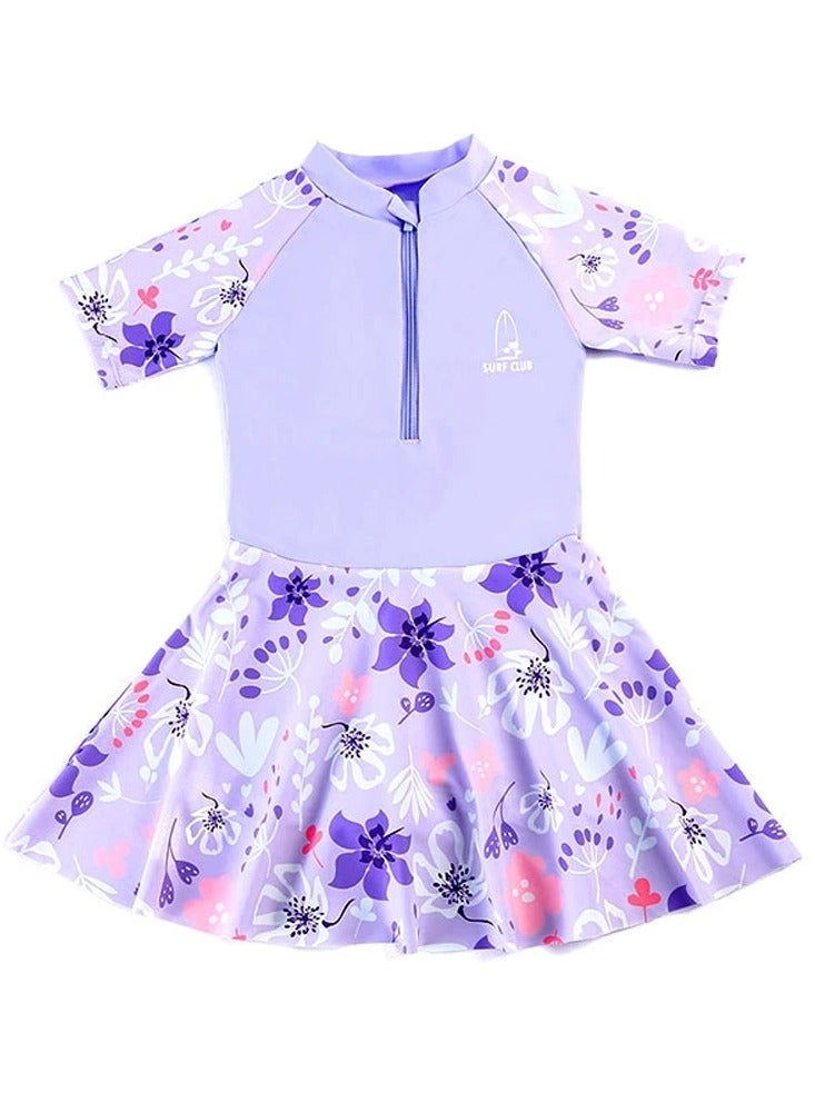 Loquat Girls Printed One Piece Swim Dress Skirted Bathing Suit for Kids Girls Summer Swim Dress Short Sleeve Swimwear - Image 1