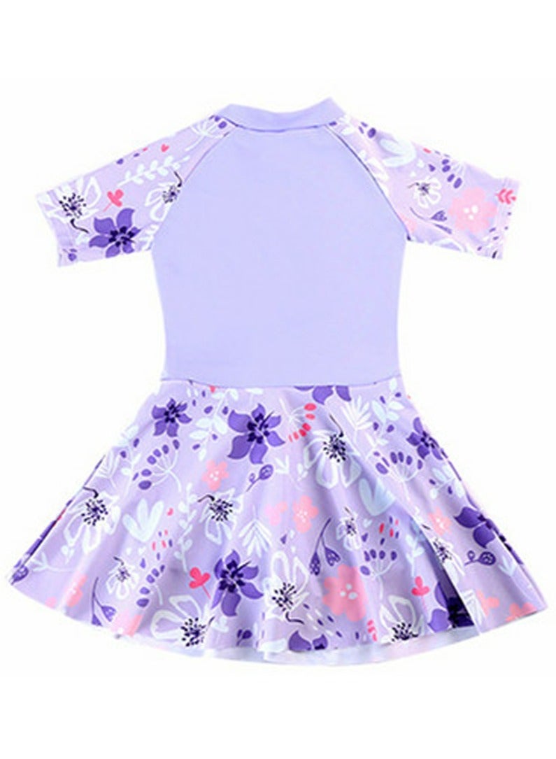 Loquat Girls Printed One Piece Swim Dress Skirted Bathing Suit for Kids Girls Summer Swim Dress Short Sleeve Swimwear - Image 2