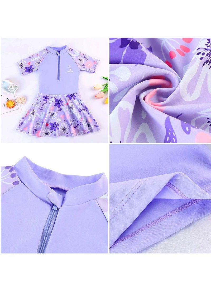Loquat Girls Printed One Piece Swim Dress Skirted Bathing Suit for Kids Girls Summer Swim Dress Short Sleeve Swimwear - Image 3