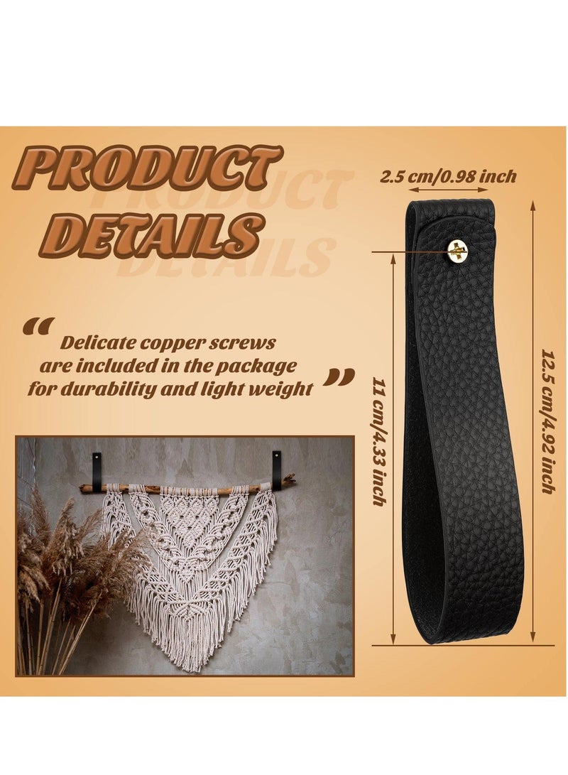 8 Pcs Artificial Leather Wall Hooks Wall Mounted PU Leather Hooks Pu Leather Curtain Rod Holder Towel Holders Leather Curtain Rod Holder for Bedroom Bathroom Kitchen Black - Image 2