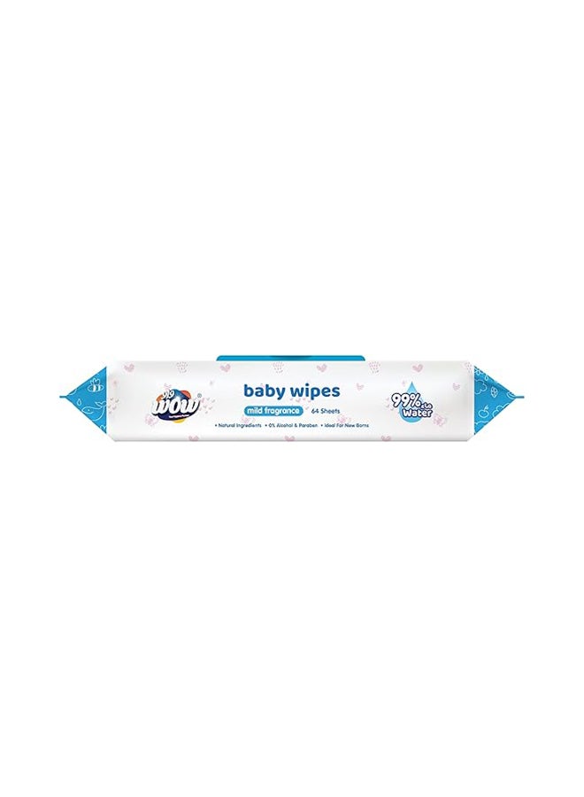 WOW Baby Wipes - Mild Fragrance  99% Water Wipes | Extra Thick Long Wipes with Organic Aloe Vera, Chamomile Extract and Vitamin E, Gentle on sensitive skin| 64's Single Pack - Image 2