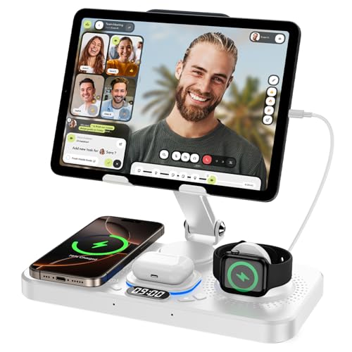 KOPIDOE 6 in 1 Wireless Charger for Apple Device, 30W Foldable Wired Charging for ipad with Clock & 7 Color Ambient Light, Nightstand Charger Station for iPhone 17 - Image 1