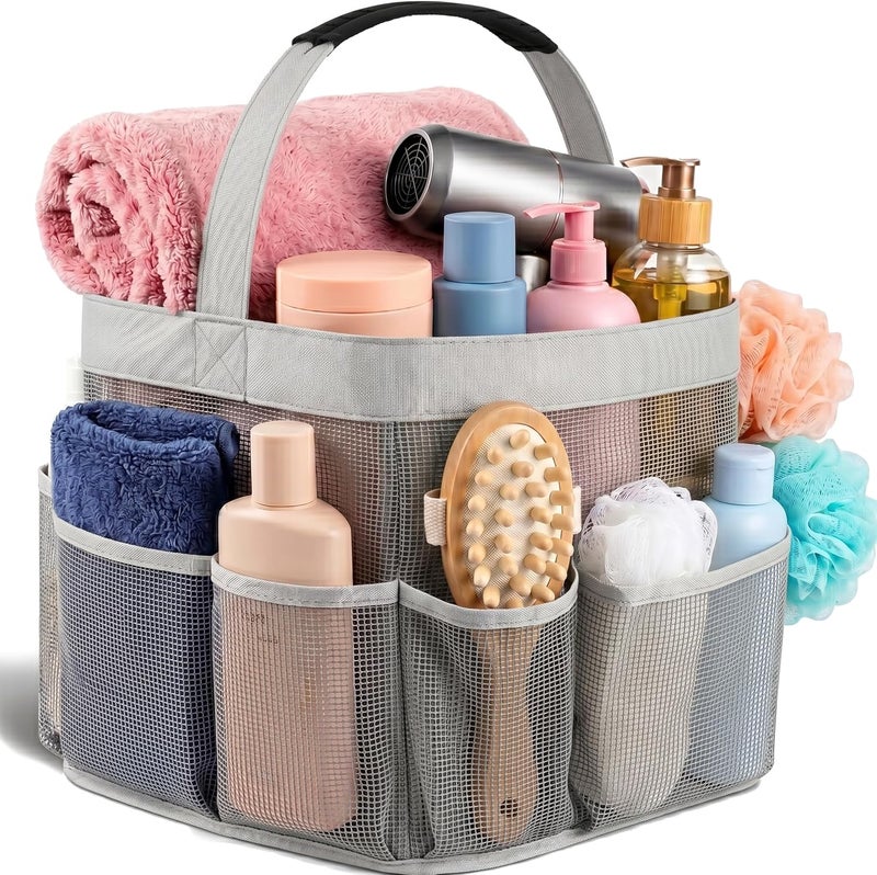 Masirs Mesh Shower Caddy Bag - Collapsible, Portable Bathroom Organizer for Travel, Gym, and Dorm Use. Easily Carry and Organize College Dorm, Bathroom Toiletry Essential. (Grey) - Image 1