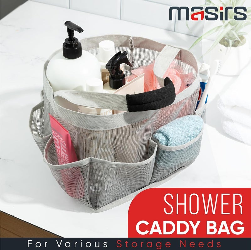Masirs Mesh Shower Caddy Bag - Collapsible, Portable Bathroom Organizer for Travel, Gym, and Dorm Use. Easily Carry and Organize College Dorm, Bathroom Toiletry Essential. (Grey) - Image 2