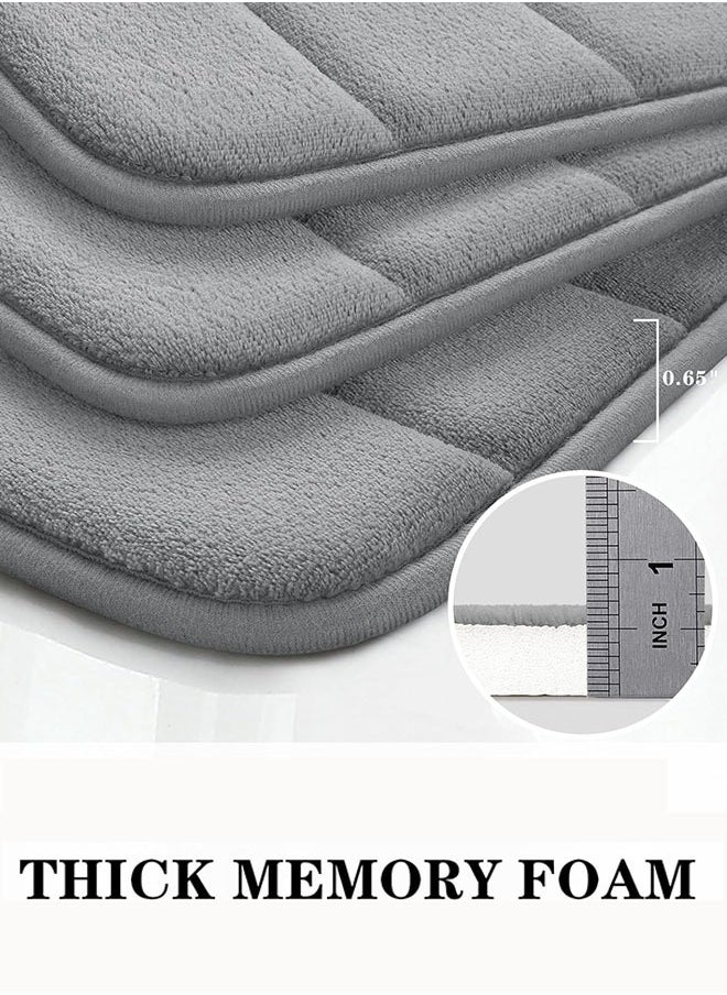 Eworld - 3-Piece Bathroom Rug Set, Floor Mat with Memory Foam, Non-Slip, Extra Soft and Absorbent, Machine Washable Pedestal Mat Set for Bathroom, Vanity and Guest Suite, Grey - Image 1