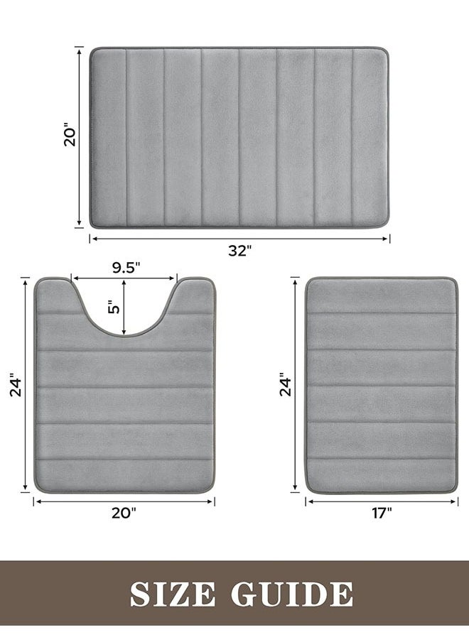 Eworld - 3-Piece Bathroom Rug Set, Floor Mat with Memory Foam, Non-Slip, Extra Soft and Absorbent, Machine Washable Pedestal Mat Set for Bathroom, Vanity and Guest Suite, Grey - Image 1
