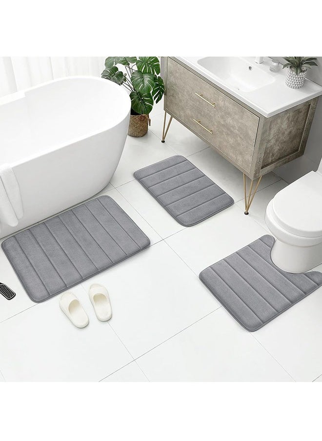 Eworld - 3-Piece Bathroom Rug Set, Floor Mat with Memory Foam, Non-Slip, Extra Soft and Absorbent, Machine Washable Pedestal Mat Set for Bathroom, Vanity and Guest Suite, Grey - Image 1